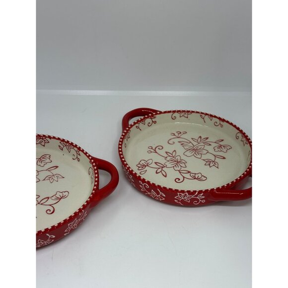 Temp-tations by Tara Red Floral Lace Round Baking Dish Set of 2 Vintage Ramekins - Picture 3 of 9